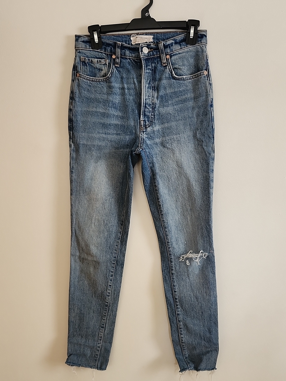 Free People blue skinny Slim Straight jeans Button Fly Whisker Faded Detail
